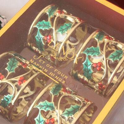 Lot 55 Christmas Linens/Napkins/Holders Lenox