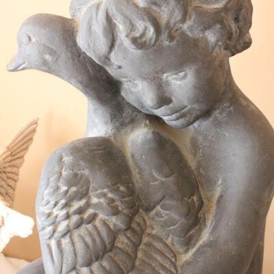 Lot 61 Lrg. Child Holding Duck Statue (Resin lightweight)