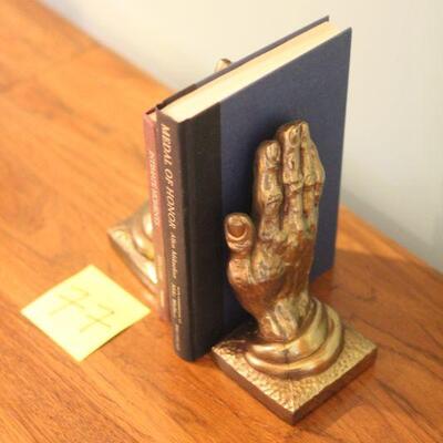 Lot 77 Praying Hands Bookends + Books