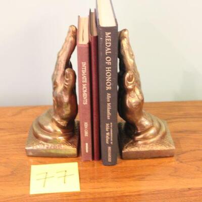 Lot 77 Praying Hands Bookends + Books
