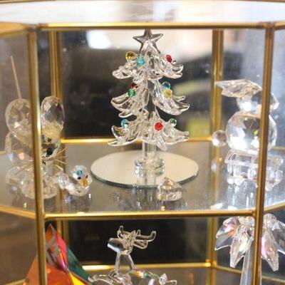 Lot 108 Tabletop Brass Curio Cabinet w/ Crystal Figurines
