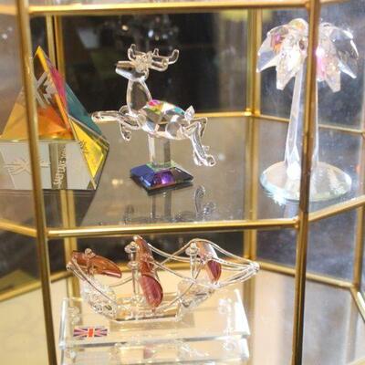 Lot 108 Tabletop Brass Curio Cabinet w/ Crystal Figurines