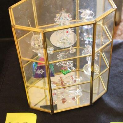 Lot 108 Tabletop Brass Curio Cabinet w/ Crystal Figurines