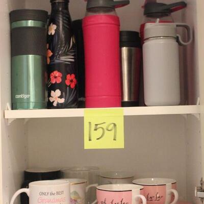 Lot 159 Misc. Water Bottles, Coffee Mugs & Cups