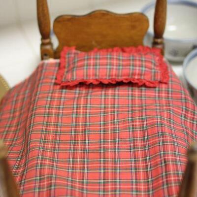 Lot 173 Vintage Wood Doll Bed w/ Custom Bedding
