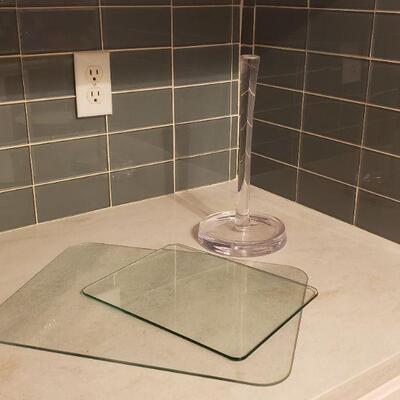 Lot 174: (2) Glass Cutting Board & an Acrylic Paper Towel Holder