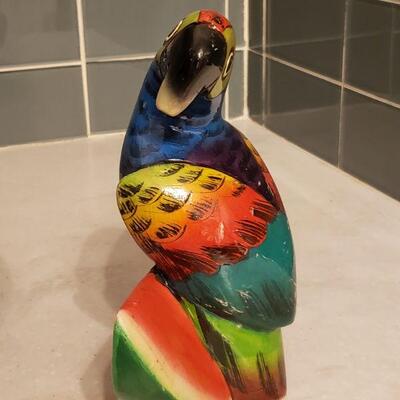 Lot 180: Large Wood Salad Bowl and Wood Parrot Kitchen Deco