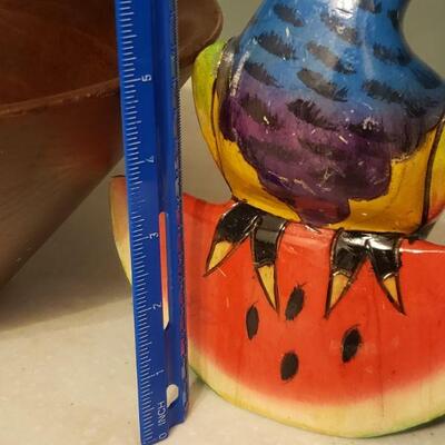 Lot 180: Large Wood Salad Bowl and Wood Parrot Kitchen Deco