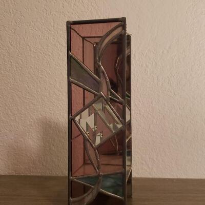 Lot 212: Stained Glass Hurricane Candleholder 