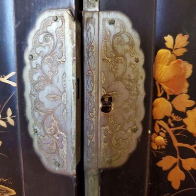 Vintage Asian Lacquered Wood Jewelry Chest