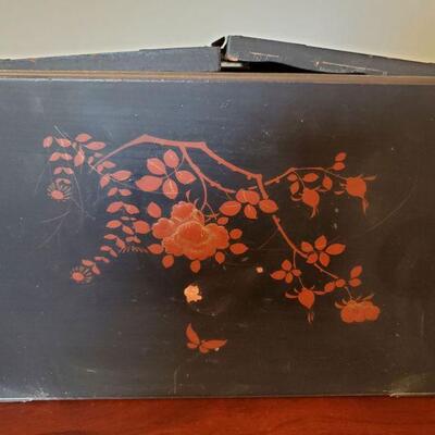 Vintage Asian Lacquered Wood Jewelry Chest