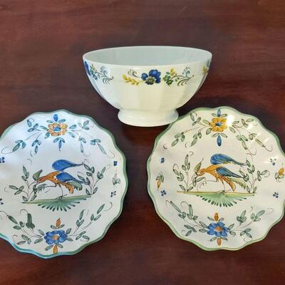 2 Faience Salad Plates and Limoges Bowl