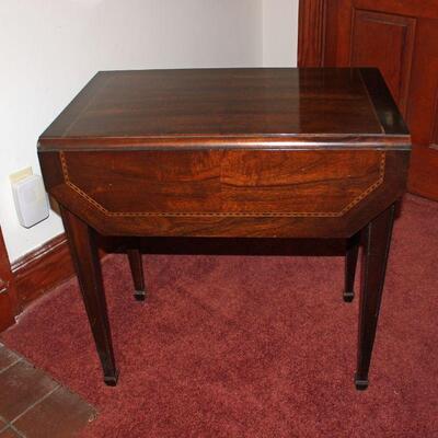 Mahogany Inlaid Drop Leaf End table with 1 Drawer