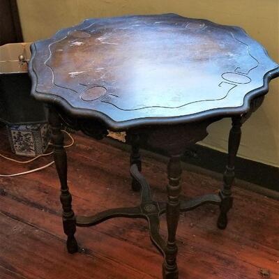 Lot #52  Antique/Vintage Parlor Table - Scalloped Edge