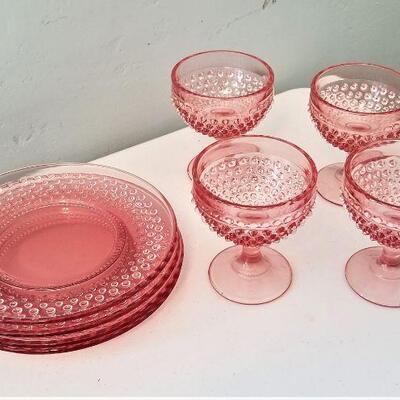 Lot #59  8 pieces of Pink Glass - Sherbets and Small Cake plates