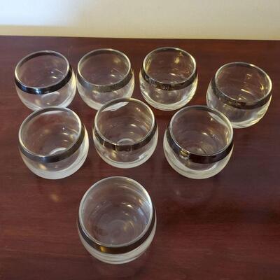 Mid-Century Set of 8 Silver Rimmed Roly Poly Glasses