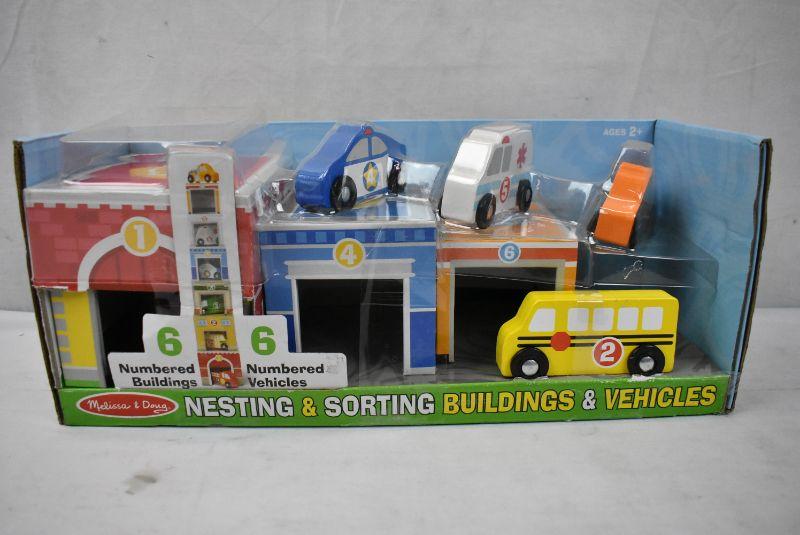 Melissa and doug nesting store and sorting garage cars