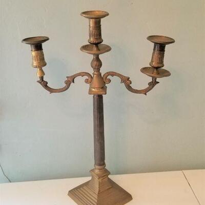 Lot #65  Solid Brass 3-arm candelabra