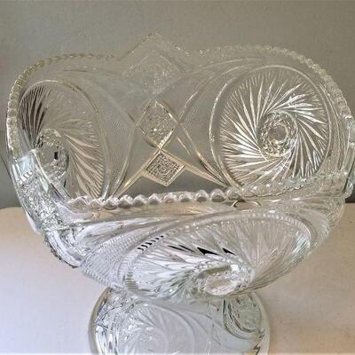 Lot #69  Large Vintage Pressed Glass Punch Bowl on Stand 