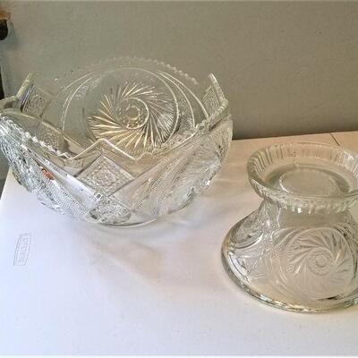 Lot #69  Large Vintage Pressed Glass Punch Bowl on Stand 