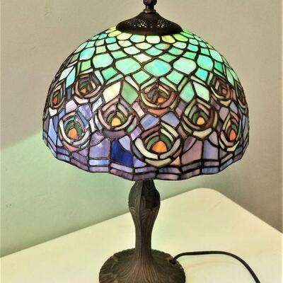 Lot #73  Tiffany Style Table Lamp - Peacock Feather Design