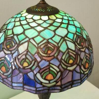 Lot #73  Tiffany Style Table Lamp - Peacock Feather Design