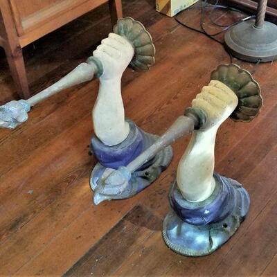 Lot #74  Fantastic Pair of Metal ARM Sconces - Antique