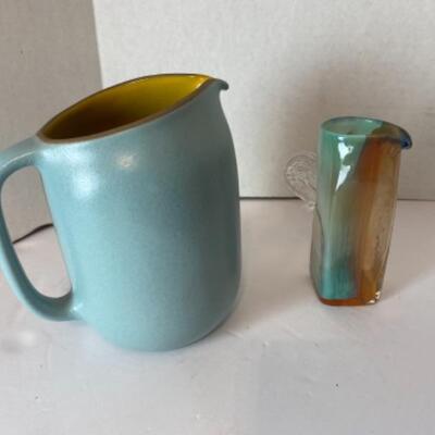 C - 501 Heath Pottery Pitcher and Hand blown Glass pitcher