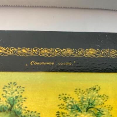 C - 505 Antique Russian Signed Lacquer Hand painted Box 