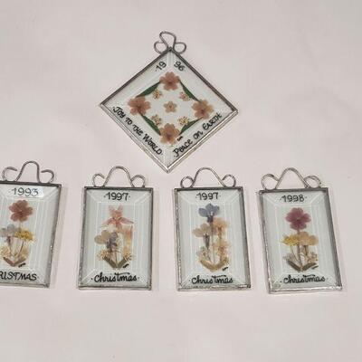 Lot 241: Pressed Flowers Glass Christmas Ornaments