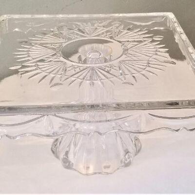 Lot #87 Very Attractive Crystal Cake Plate on Stand - Square