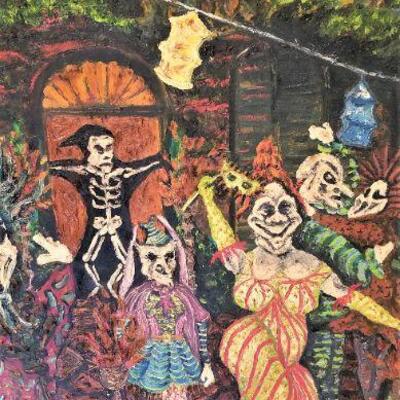 Lot #96  Oil on Canvas dated 2001 - "Wire-Tapped Soiree"