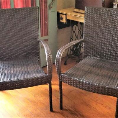 Lot #97  Pair of Indoor/outdoor arm chairs - navy blue