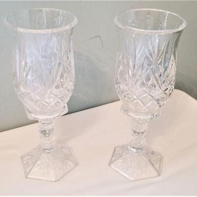 Lot #99  Nice Pair of Crystal Hurricane Candle Lamps