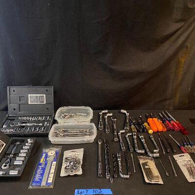 Lot 103 - Hand Tools and Hardware (Kobalt sockets, Craftsman screwdrivers, 6