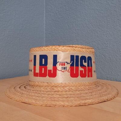 Lot #314: Authentic Union Made LBJ Political Straw Hat 