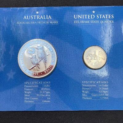 Lot 128 - The Kookaburra Honor Mark Collection Coins (Australian Honor Mark and the Delaware State Quarter)