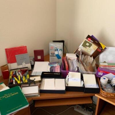 Lot 9U. Envelopes, stationery, postcards, photo albums, logs, pens, highlighters, notebooks, address books, Christmas cards, notepads,...