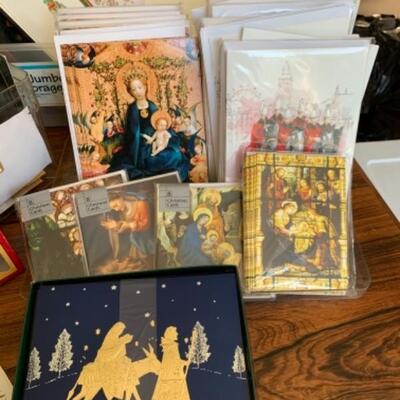 Lot 20U. Large assortment of Christmas cards, wrappings, ribbons, crackers, 3 Drawer Storage unit, United States flagâ€”etc.--$75