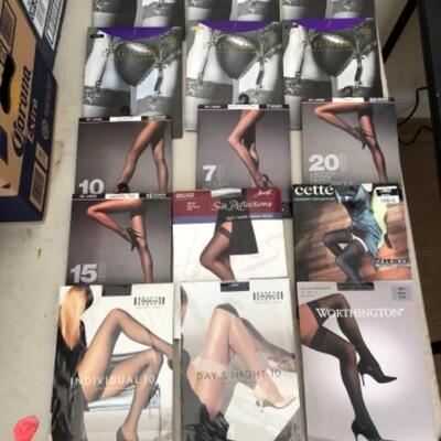 Lot 26U. Large assortment of womenâ€™s nylons/thigh high (new), size large--$150