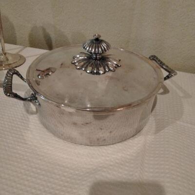 LOT 49  SILVER AND SILVER PLATE SERVE WARE WITH NAPKIN HOLDERS