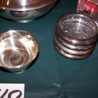 LOT 49  SILVER AND SILVER PLATE SERVE WARE WITH NAPKIN HOLDERS