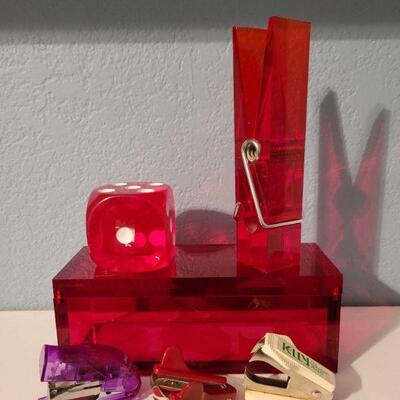Lot #345: Assortment of Office / Work Desk Items feat. MAGNETIC TOP CLEAR RED BOX