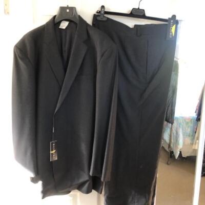 Lot 49U. Thierry Mugler suit, camel color, Italian size 58; Masamoto silk white suit, size XXL, Masamoto cashmere grey suite, size XXL--$250