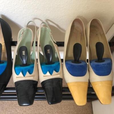 Lot 54U. Eight pairs of shoes:  vintage Russel & Bromley,  Size 9,  40.5 and 40, sizes for each shoe in description --$275
