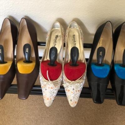 Lot 54U. Eight pairs of shoes:  vintage Russel & Bromley,  Size 9,  40.5 and 40, sizes for each shoe in description --$275