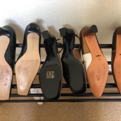 Lot 58U. Five pairs of shoesâ€”2 Harrods size 42 with buckle (new), 2 Bruno Magli, size 10B and UK 41.5 (new), one Peter Kaiser, size 7....