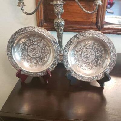 2 Silver Plates and Candelabra Lot