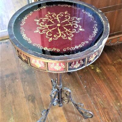 Lot #114  Interesting Accent Table - Ruby Red glass