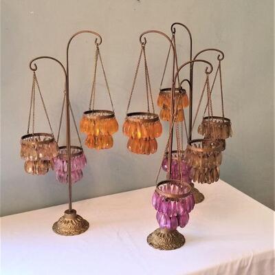 Lot #123  3 Matching Tea light Candle Holders - Mardi Gras Colors!